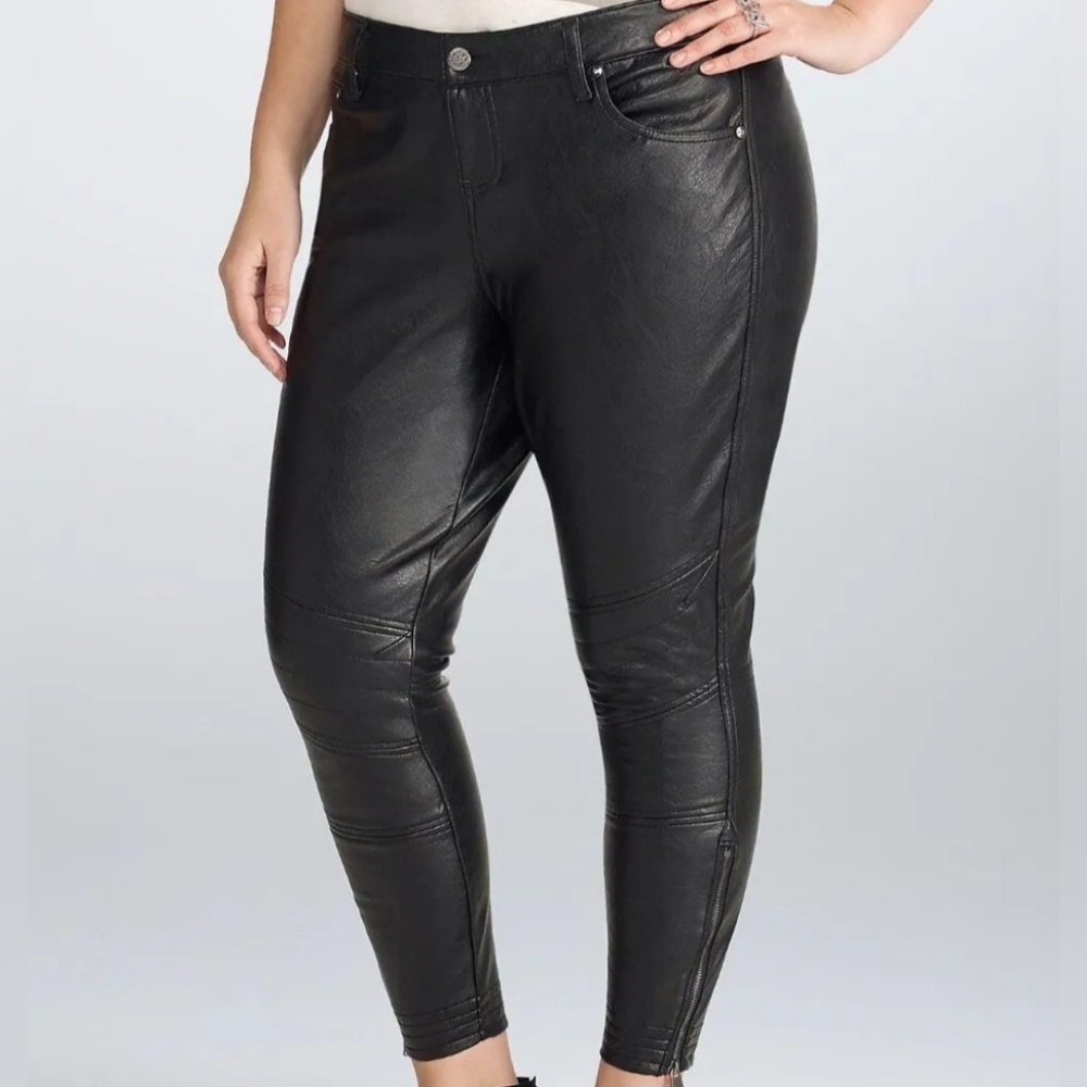 Torrid Rebel Wilson Black High Rise Moto Ankle Zipper Faux Leather Pants Size 16